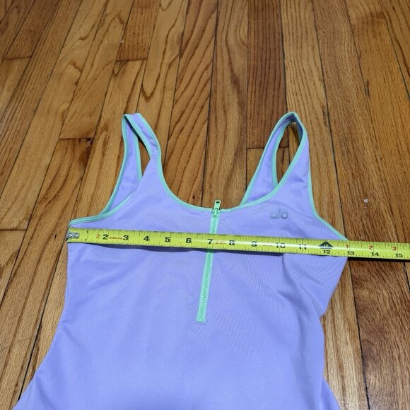 Alo Yoga Supernova Purple Thong Bodysuit Green Trim Zipper - Picture 7 of 8